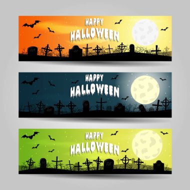 Üç yatay Cadılar Bayramı afiş vektör set ayrıntılı