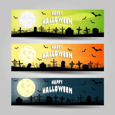 Üç yatay Cadılar Bayramı afiş vektör set ayrıntılı