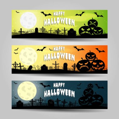 Üç yatay Cadılar Bayramı afiş vektör set ayrıntılı