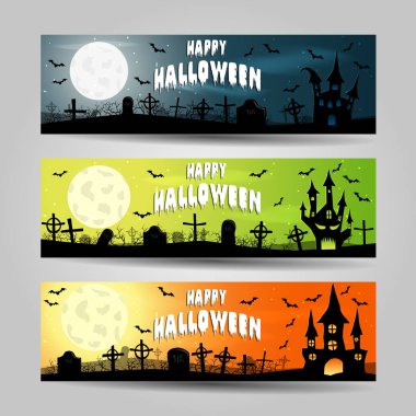 Üç yatay Cadılar Bayramı afiş vektör set ayrıntılı