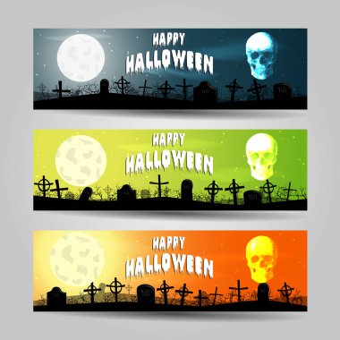 Üç yatay Cadılar Bayramı afiş vektör set ayrıntılı