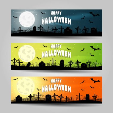 Üç yatay Cadılar Bayramı afiş vektör set ayrıntılı