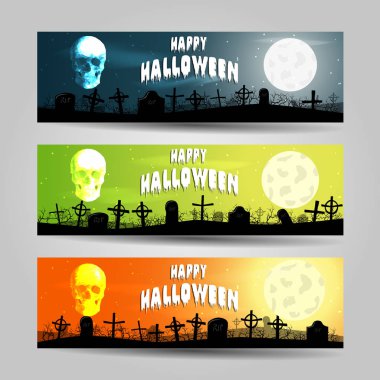 Üç yatay Cadılar Bayramı afiş vektör set ayrıntılı