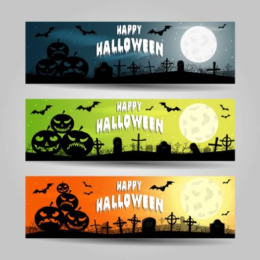 Üç yatay Cadılar Bayramı afiş vektör set ayrıntılı