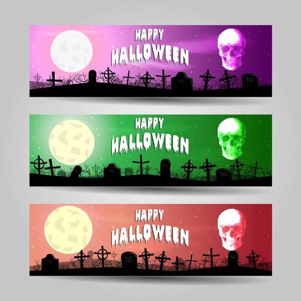 Három vízszintes Halloween bannerek részletes vektor készlet — Stock Vector