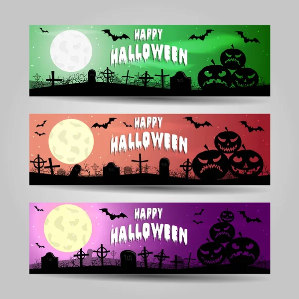 Drei horizontale Halloween-Banner detailliertes Vektorset — Stockvektor