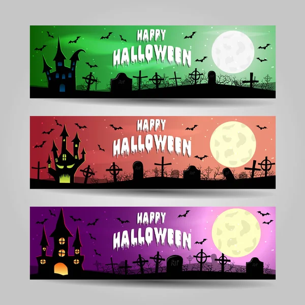 Üç yatay Cadılar Bayramı afiş vektör set ayrıntılı