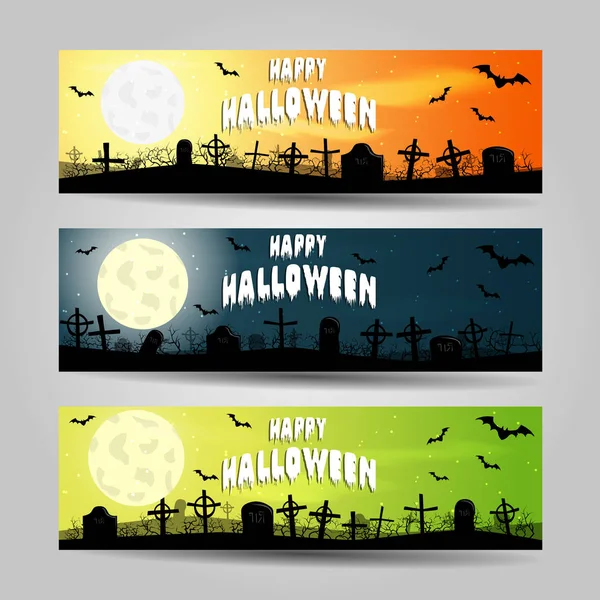 Drei horizontale Halloween-Banner detailliertes Vektorset — Stockvektor