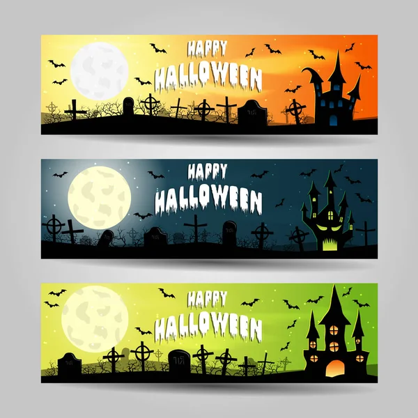 Három vízszintes Halloween bannerek részletes vektor készlet — Stock Vector