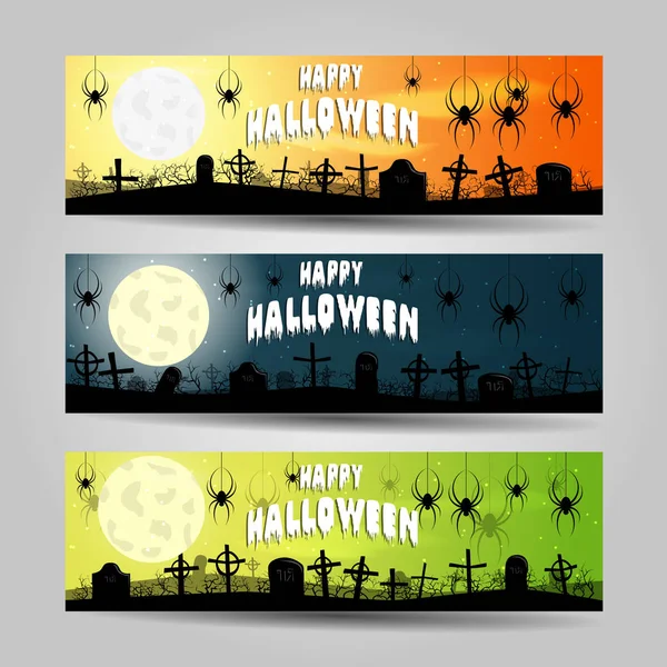 Drei horizontale Halloween-Banner detailliertes Vektorset — Stockvektor