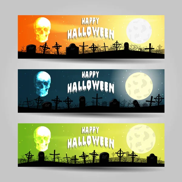 Három vízszintes Halloween bannerek részletes vektor készlet — Stock Vector