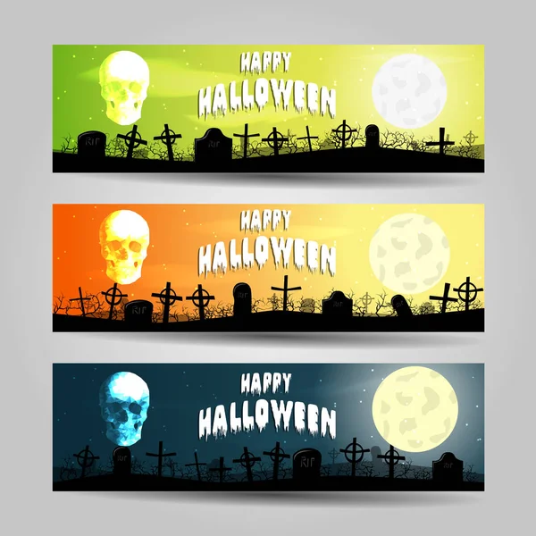 Drei horizontale Halloween-Banner detailliertes Vektorset — Stockvektor