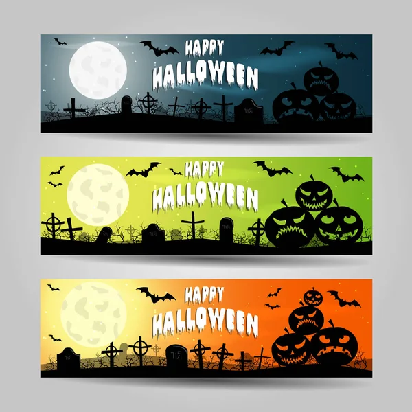 Üç yatay Cadılar Bayramı afiş vektör set ayrıntılı