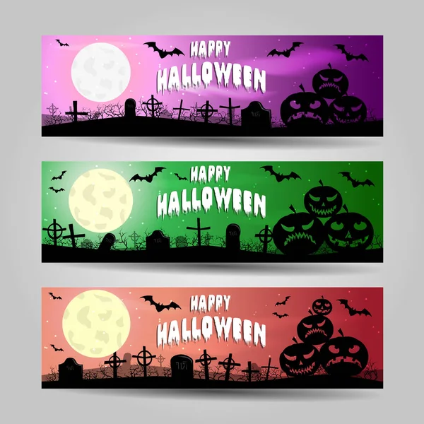 Tres Pancartas Horizontales Halloween Conjunto Vectorial Detallado Eps Ilustración De Stock