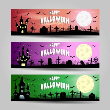 Üç yatay Cadılar Bayramı afiş vektör set ayrıntılı