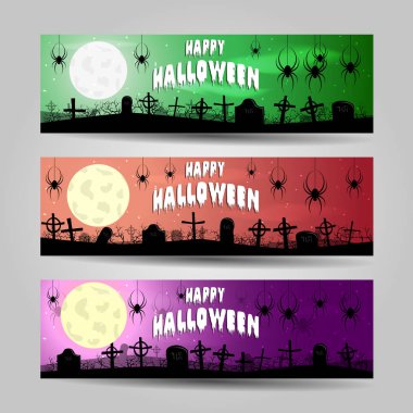 Üç yatay Cadılar Bayramı afiş vektör set ayrıntılı