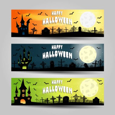 Üç yatay Cadılar Bayramı afiş vektör set ayrıntılı