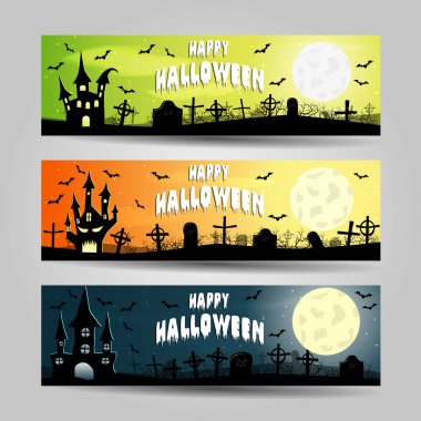 Üç yatay Cadılar Bayramı afiş vektör set ayrıntılı