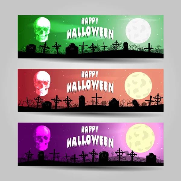 Három vízszintes Halloween bannerek részletes vektor készlet — Stock Vector