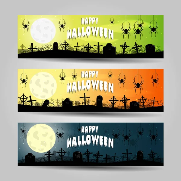 Tre banner orizzontali di Halloween set vettoriale dettagliato — Vettoriale Stock