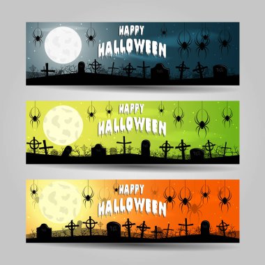 Üç yatay Cadılar Bayramı afiş vektör set ayrıntılı