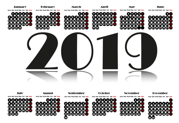 Kalenderblatt 2019, Kalenderwoche ab Sonntag, Geschäftsvorlage — Stockvektor