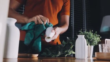 female hands cleaning the kitchen