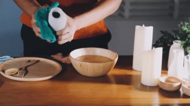 woman preparing for cooking at home.