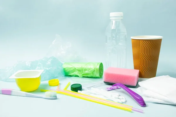 Plastic Waste Concept Variety Single Use Objects Get Thrown Out Royalty Free Stock Photos