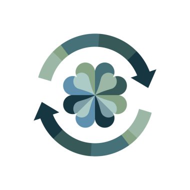 İki dairesel okla çevrili merkezi taç yaprağına benzer bir tasarım sunan, yenilenme, yenilenme ve sürekli döngüleri sembolize eden biçimlendirilmiş bir tasarım..