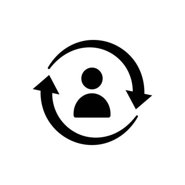 Kullanıcı tazeleme, güncelleme veya hesap döngüsünü sembolize eden dairesel bir okun içinde bir insan siluetini tasvir eden minimalist siyah bir simge.