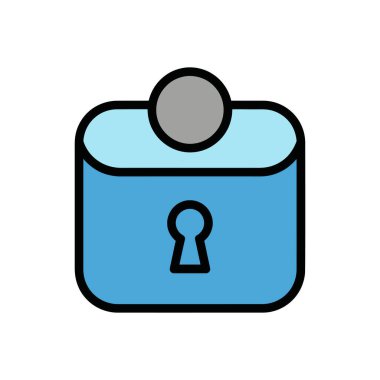 Merkezinde anahtar deliği olan basit bir mavi kilit simgesi ve üstünde güvenlik ve korumayı temsil eden gri bir daire..