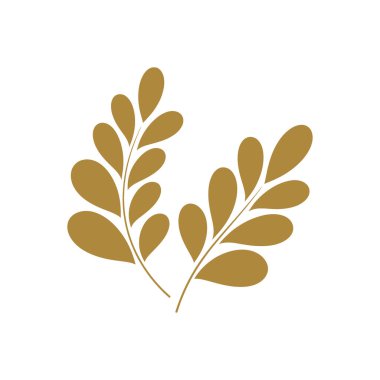 Beyaz arka planda iki altın yaprak dalının minimalist bir çizimi
