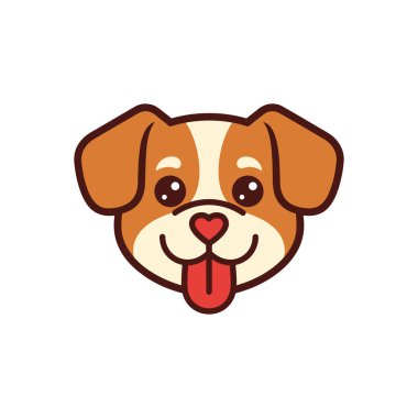 Bir köpeğin kafasının büyüleyici ve basit bir çizimi, mutlu bir ifadeyle ve şakacı bir şekilde dışarı çıkmış bir dille..