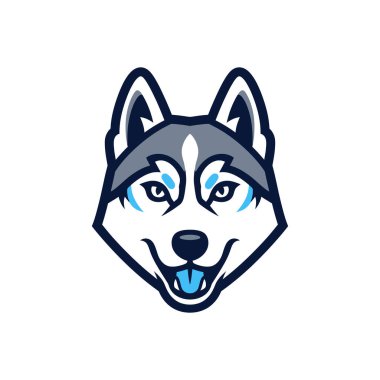 Sibirya Husky köpek kafasının stilize edilmiş vektör çizimi. Bu maskot logosu bir spor takımı, Esport klanı ya da güçlü bir hayvan kimliği isteyen herhangi bir marka için mükemmel..