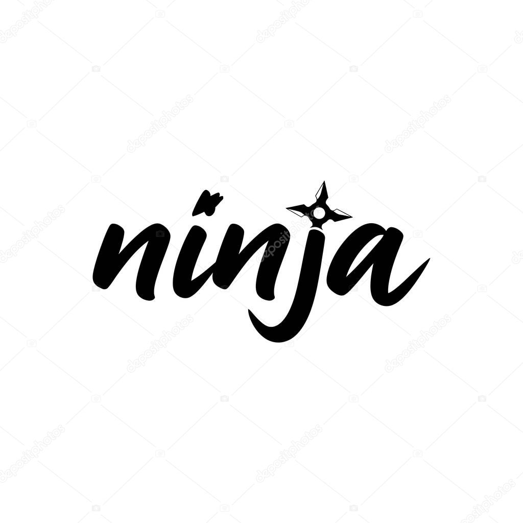 A black and white logo for Ninja, featuring the word 'ninja' in a stylized font with a shuriken star.