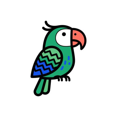 Yeşil bir papağan kuşunun basit ve renkli bir çizimi