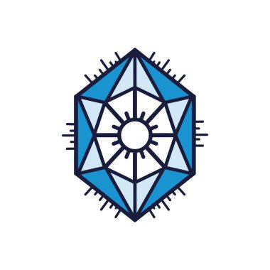 Soyut, stilize edilmiş, mavi elmas şekilli grafik tasarımı. Geometrik kalıplara odaklanır.
