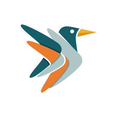 Havada stilize edilmiş bir kuşun bulunduğu canlı bir logo, büyüme ve yeniliğe odaklı bir şirket veya marka için mükemmel..