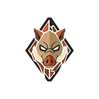 Modern, geometrik tarzda tasarlanmış spor takımları veya oyun takımları için mükemmel bir yaban domuzu kafası içeren çarpıcı bir logo..