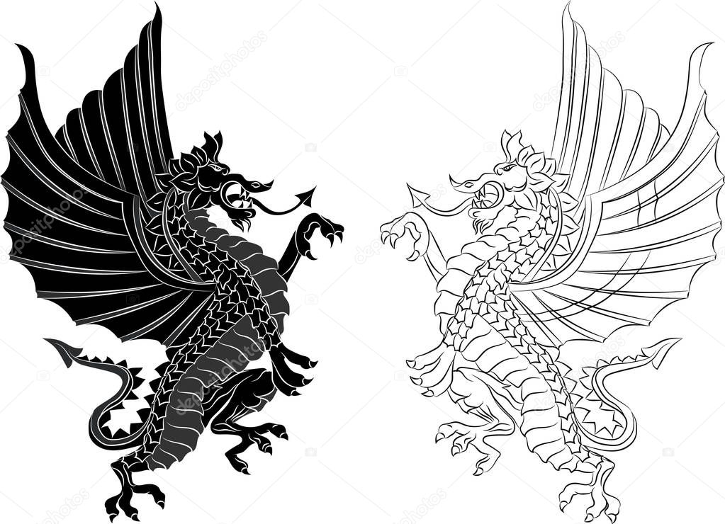Tribal Tattoo Dragon on white background. Vector illustration