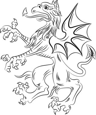 Hanedan izole anahat Griffin beyaz arka plan üzerinde