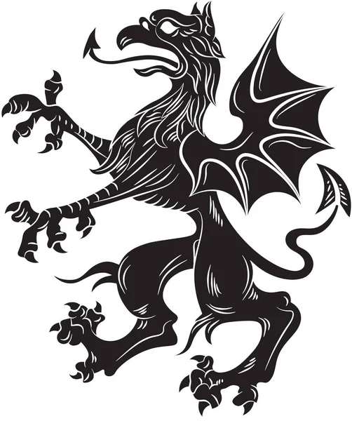 Symbole Héraldique Griffin Noir Sur Fond Blanc — Image vectorielle