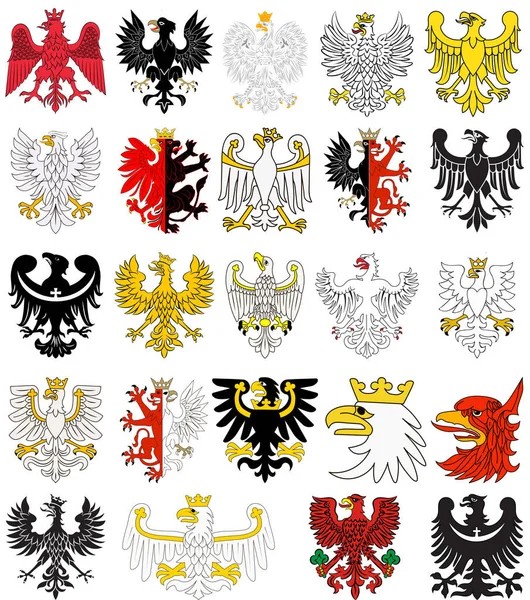 Set Heraldic Multicolored Poland Eagles — Stock Vector