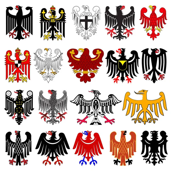 Zestaw Kolorowych Heraldyczne Niemieckie Orły Białym Tle — Wektor stockowy