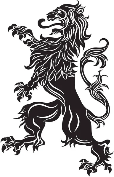 Lion Héraldique Noir Rampant Sur Fond Blanc — Image vectorielle