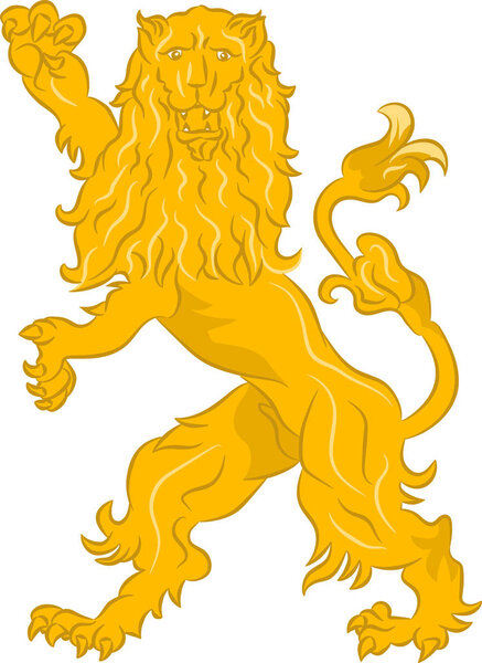 Golden lion heraldic symbol on white background