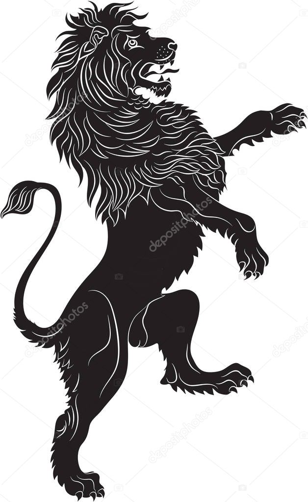 heraldic black lion on white background
