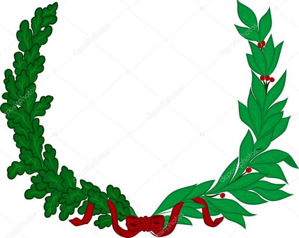 Laurel and oak wreath - symbol of victory and achievement. Design element for construction of medals, awards, coat of arms or anniversary logo. Vector illustration