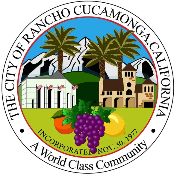 Brasão de armas de Rancho Cucamonga em San Bernardino County of Cal — Vetor de Stock